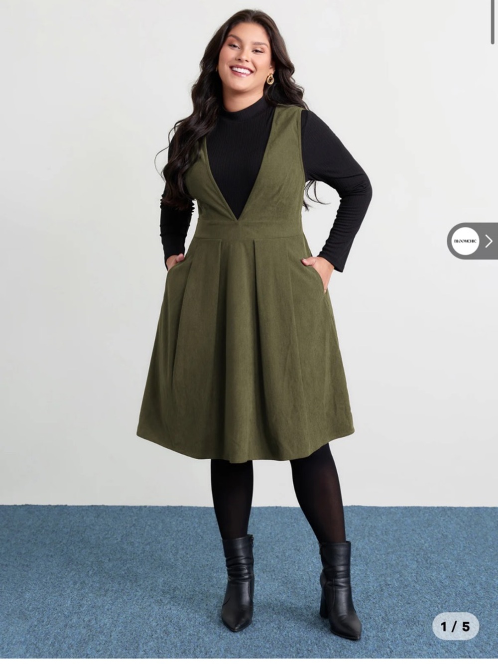 Bloomchic Corduroy V-Neck Dress
